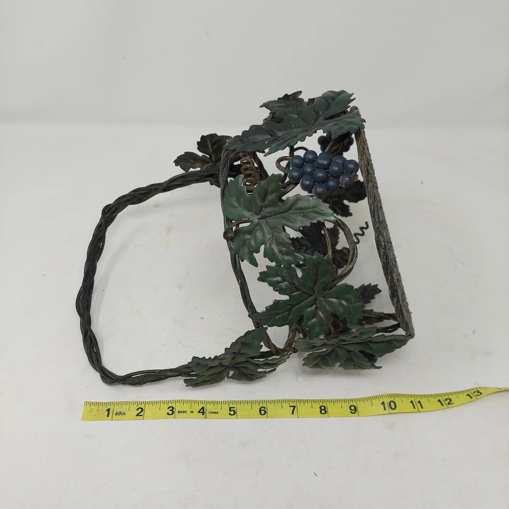 Wrought Iron Woven Grapes Ivy Metal Basket Open Weave Tuscan Wine Decorative